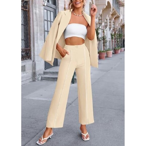 Oversized Blazer & Wide Leg Pants Suit Set Premium Fabric Business Casual - Picture 4 of 8
